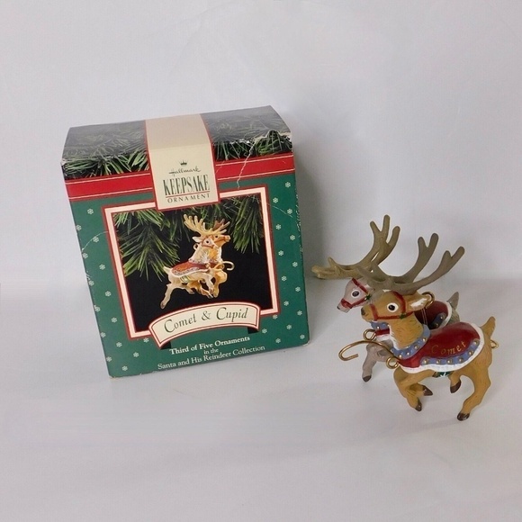 Vintage HALLMARK Keepsake Ornament Comet & Cupid Santa Reindeer Series #3 - Picture 1 of 16